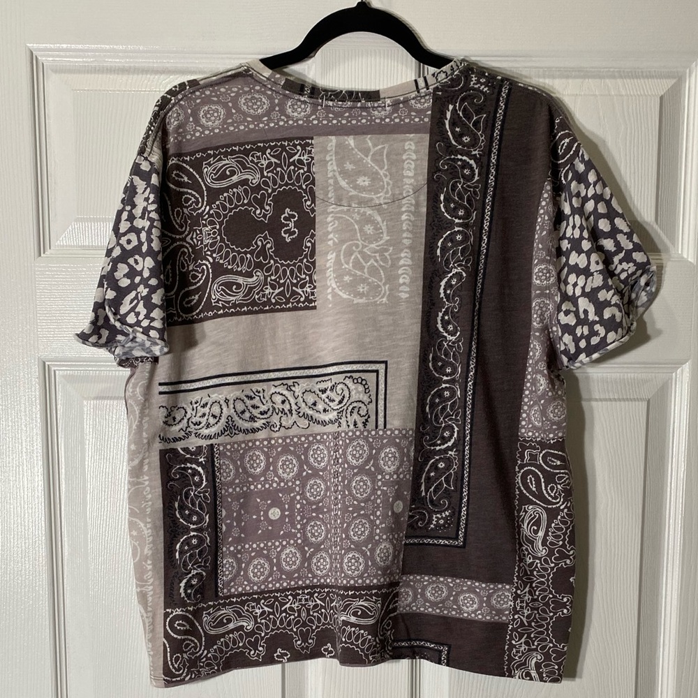 We The Free Patchwork Paisley Short Sleeve Tee in Gray and White - Picture 8 of 8